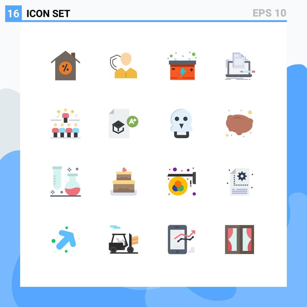 paquete de 16 signos y símbolos de colores planos modernos para medios de impresión web, como protección de computadoras en papel, codificación de automóviles, paquete editable de elementos de diseño de vectores creativos