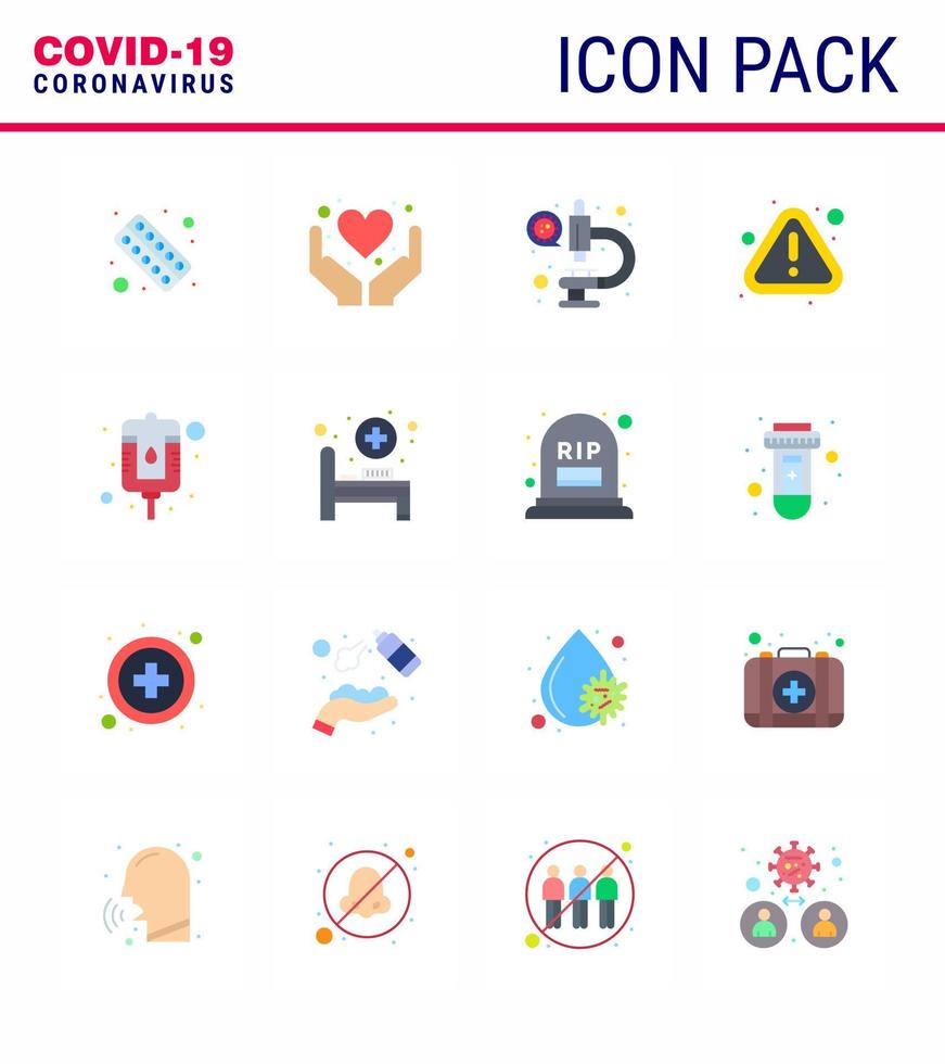 Corona virus 2019 and 2020 epidemic 16 Flat Color icon pack such as virus notice heart error microscope viral coronavirus 2019nov disease Vector Design Elements