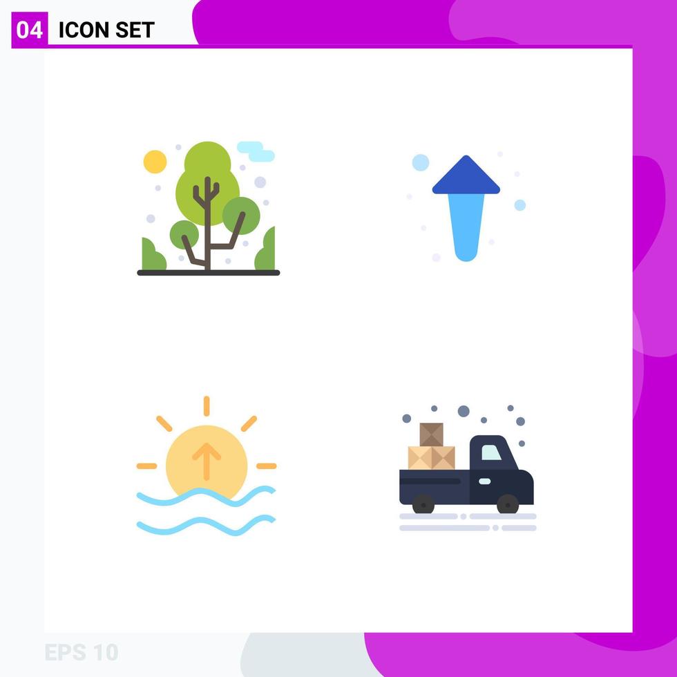 Set of 4 Modern UI Icons Symbols Signs for plant sea arrow direction sun Editable Vector Design Elements