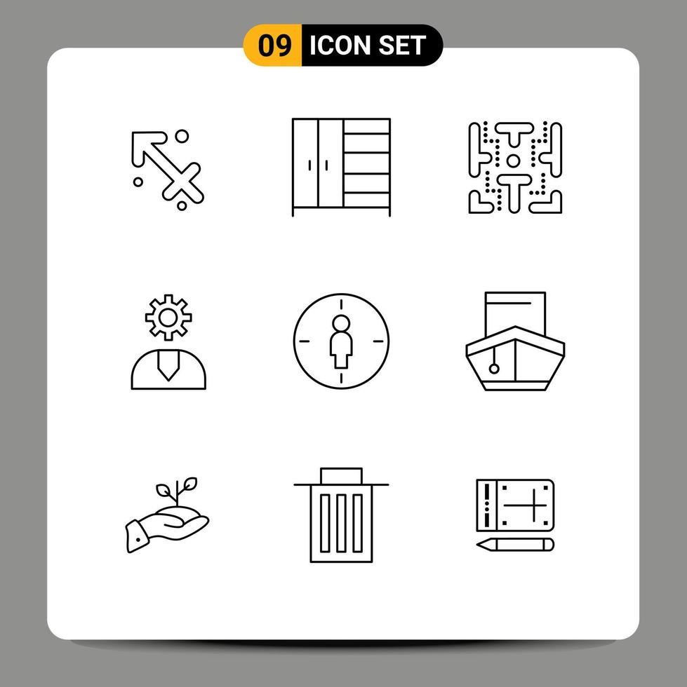 Universal Icon Symbols Group of 9 Modern Outlines of male support fun service customer Editable Vector Design Elements