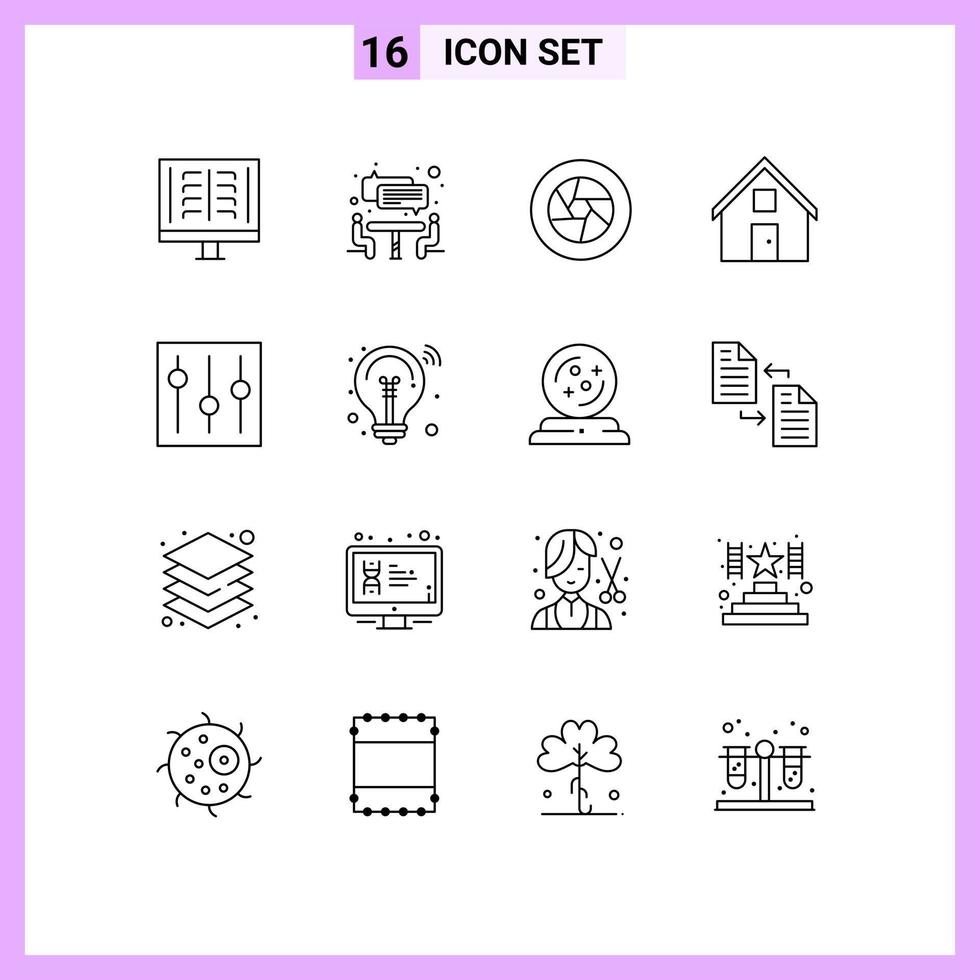 16 Universal Outline Signs Symbols of home conversation aperture contact us photo Editable Vector Design Elements