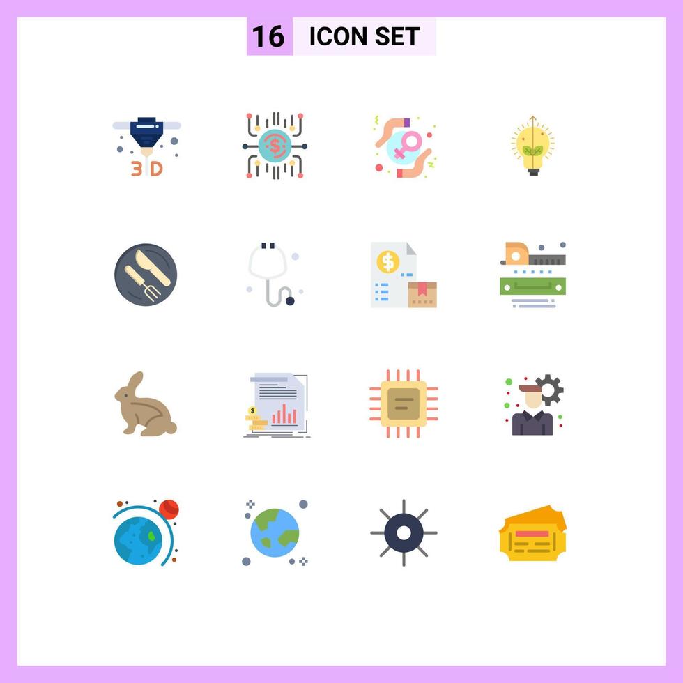 16 Thematic Vector Flat Colors and Editable Symbols of lunch bulb feminist idea woman Editable Pack of Creative Vector Design Elements