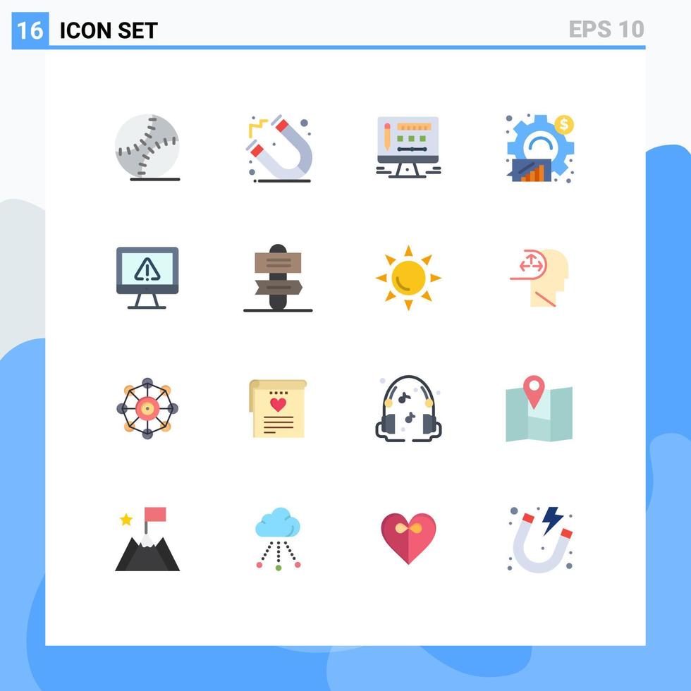 Group of 16 Modern Flat Colors Set for information computer screen statistical business Editable Pack of Creative Vector Design Elements