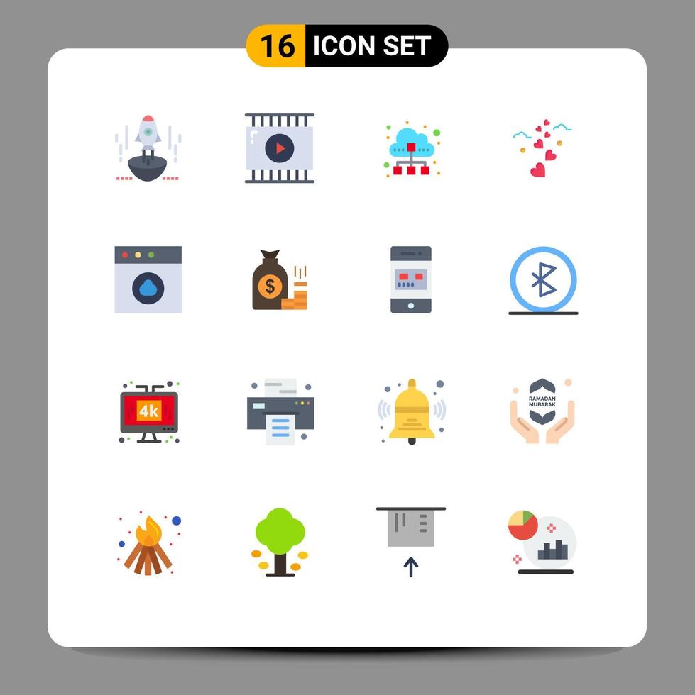 16 Creative Icons Modern Signs and Symbols of loving hearts video app cloud technology Editable Pack of Creative Vector Design Elements