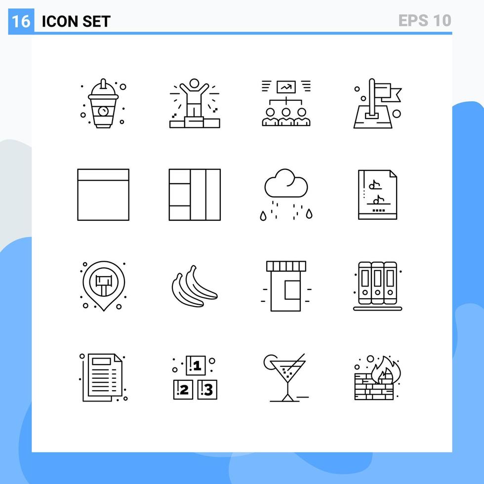 16 Universal Outlines Set for Web and Mobile Applications grid target group location flag Editable Vector Design Elements