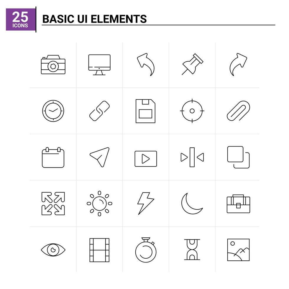 25 elementos básicos de la interfaz de usuario conjunto de iconos de fondo vectorial vector