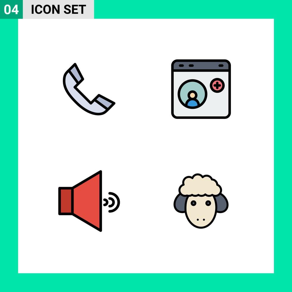 Pack of 4 creative Filledline Flat Colors of call sound telephone help volume Editable Vector Design Elements
