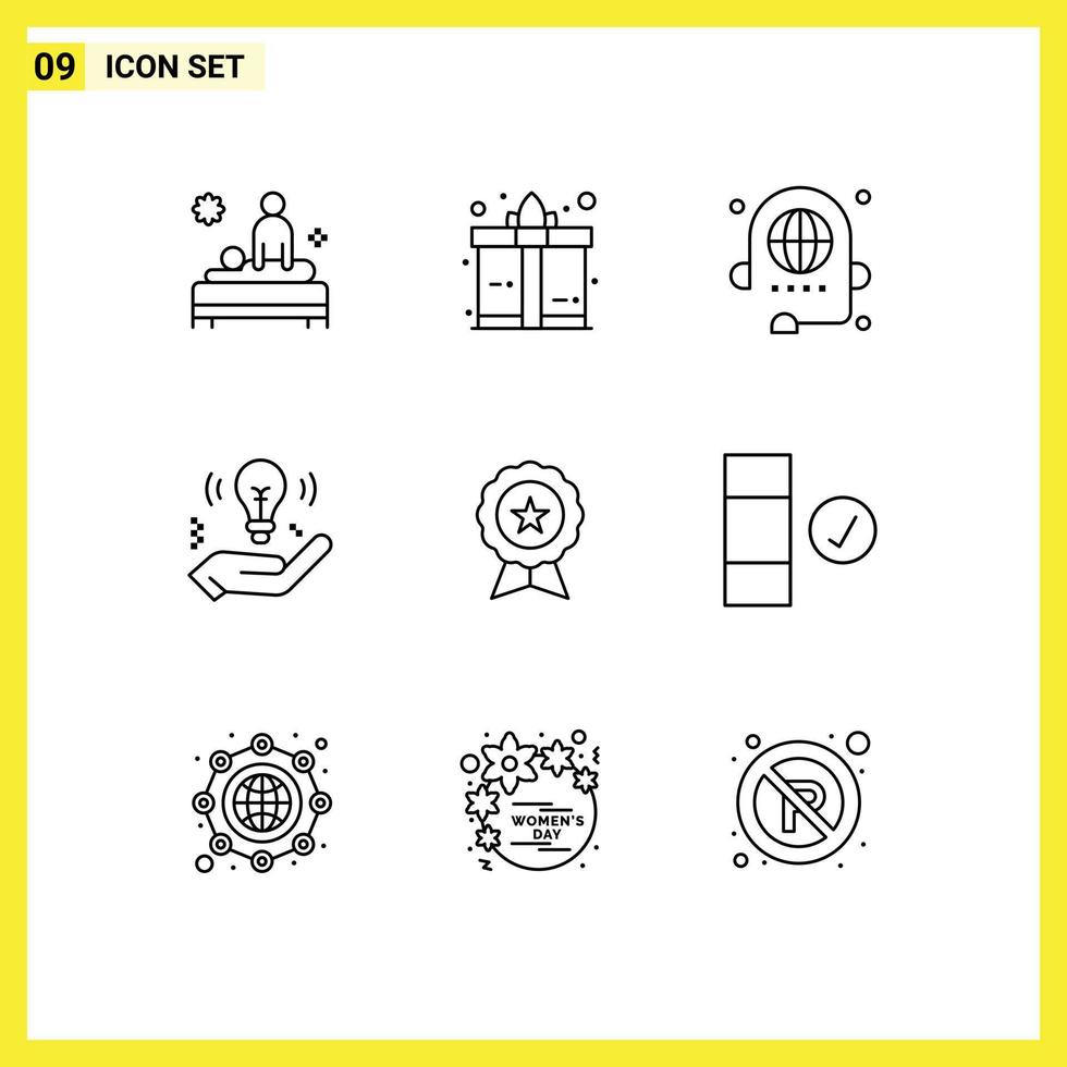 Modern Set of 9 Outlines Pictograph of badge safe call idea global Editable Vector Design Elements