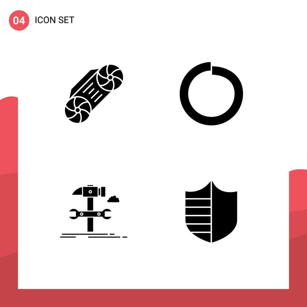 4 Thematic Vector Solid Glyphs and Editable Symbols of radio repair bolt build protection Editable Vector Design Elements