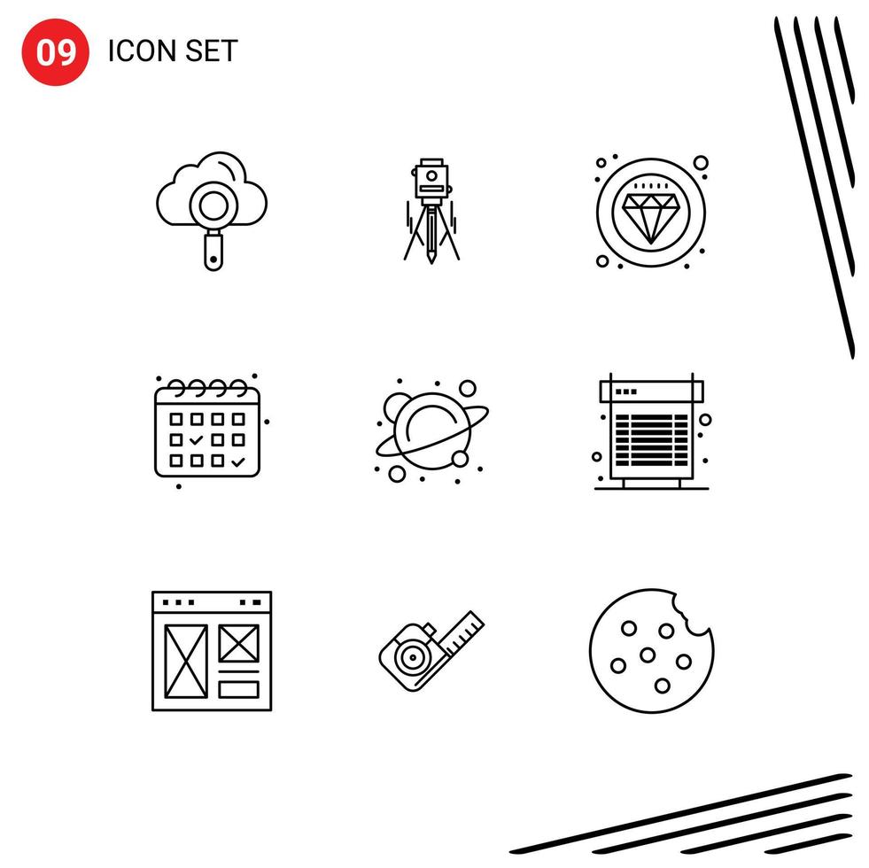 Set of 9 Vector Outlines on Grid for school date tool calender service Editable Vector Design Elements