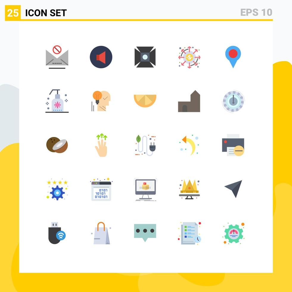 Modern Set of 25 Flat Colors Pictograph of map payments highlight money dividends Editable Vector Design Elements