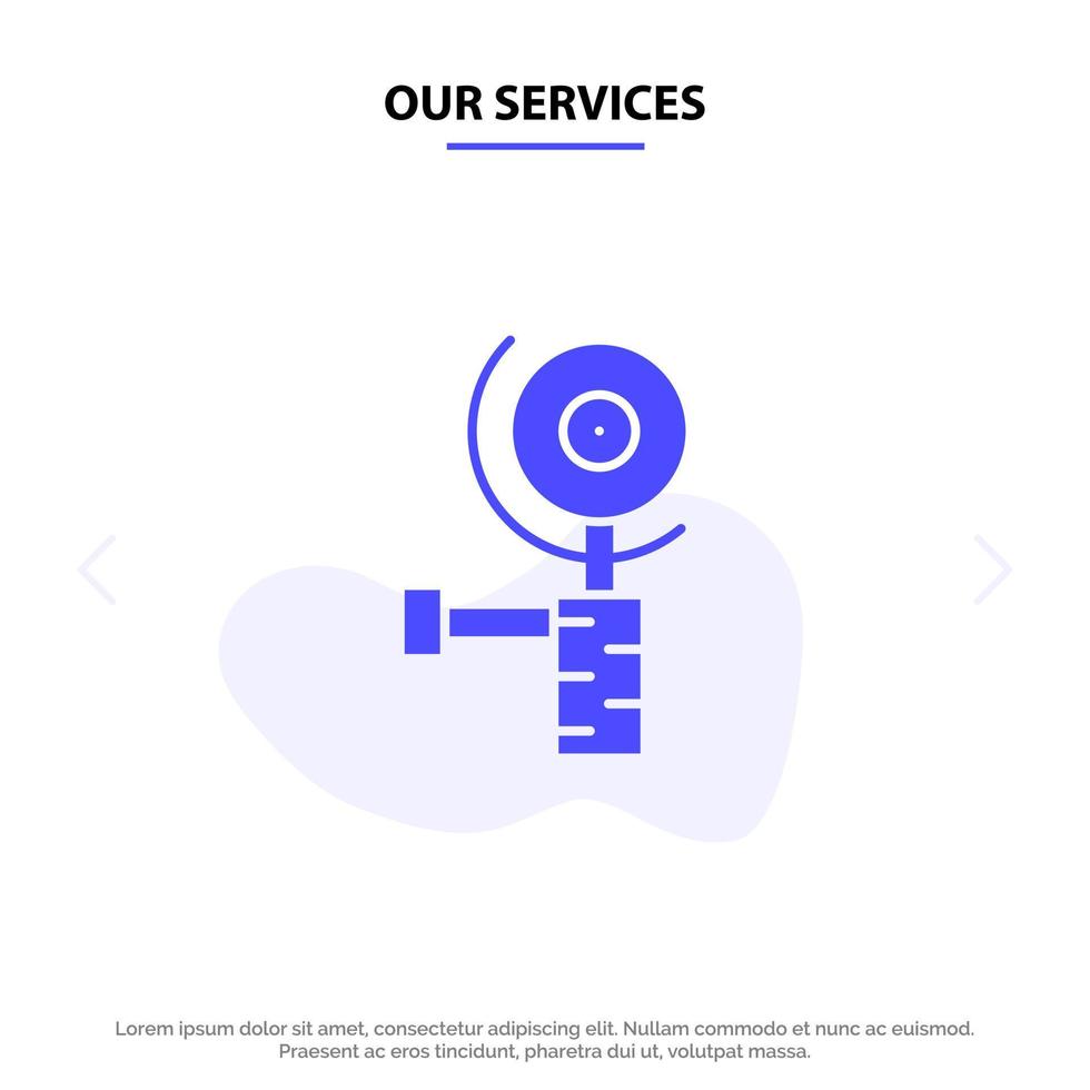 Our Services Construction Grinder Grinding Solid Glyph Icon Web card Template vector