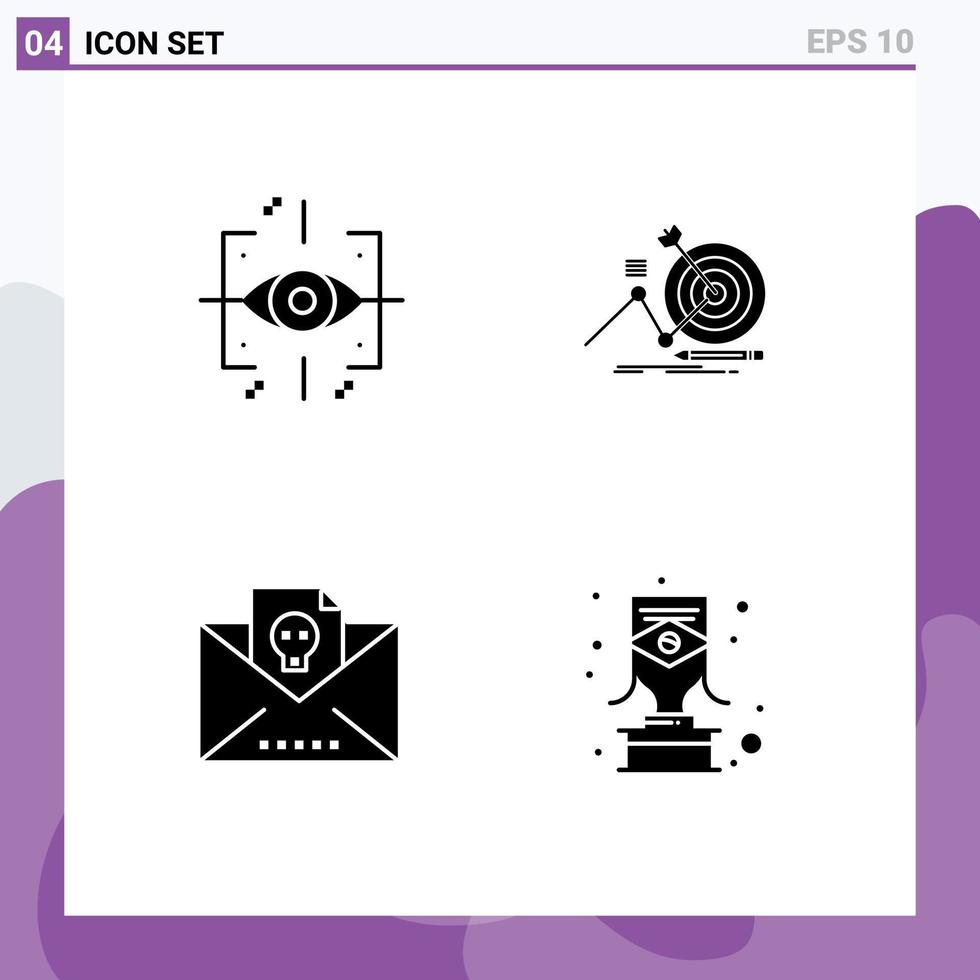 Group of 4 Solid Glyphs Signs and Symbols for advanced letter gen goal skull Editable Vector Design Elements