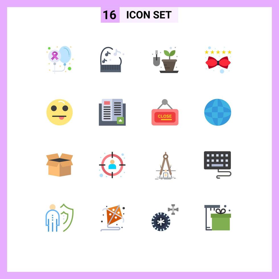 16 User Interface Flat Color Pack of modern Signs and Symbols of happy emojis gardening rating management Editable Pack of Creative Vector Design Elements