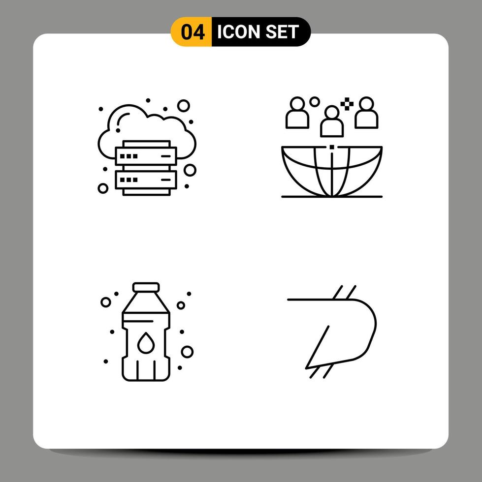 4 Thematic Vector Filledline Flat Colors and Editable Symbols of cloud outsourcing internet global drinking water Editable Vector Design Elements