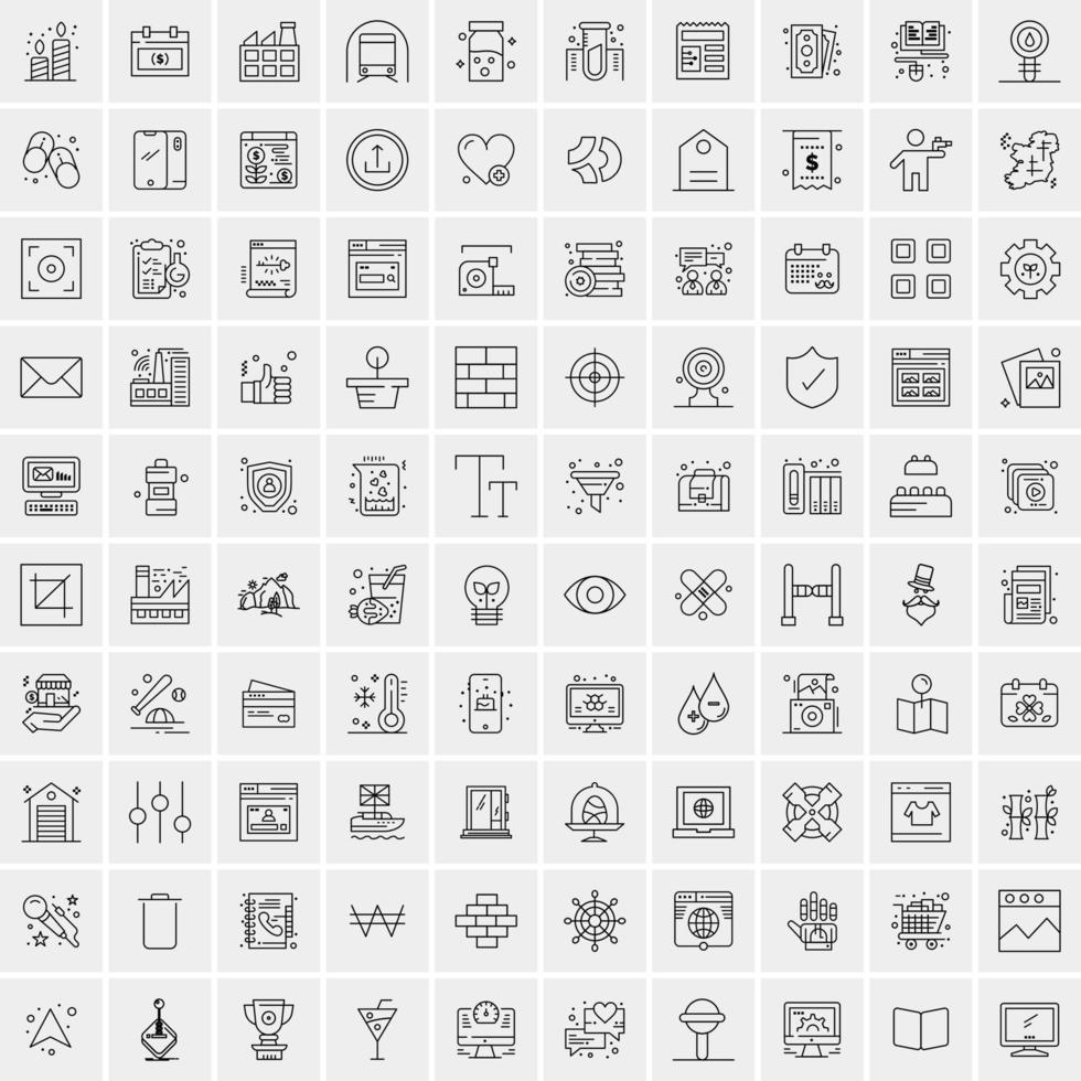 100 Universal Black Line Icons on White Background vector