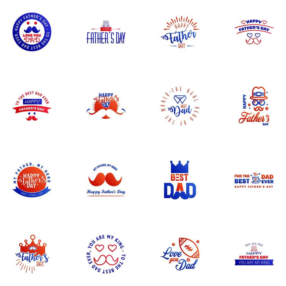 Happy fathers day 16 Blue and red Typography Fathers day background design Fathers day greeting card Editable Vector Design Elements