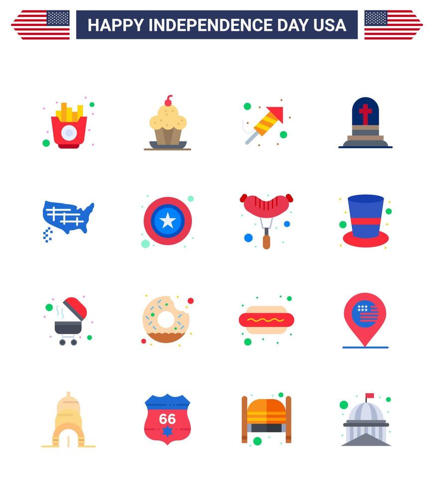 16 Creative USA Icons Modern Independence Signs and 4th July Symbols of map gravestone thanksgiving grave day Editable USA Day Vector Design Elements