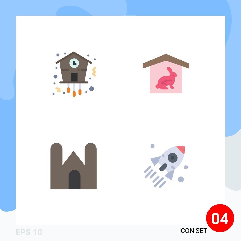 conjunto moderno de 4 iconos planos pictograma de reloj de castillo de navidad torre de castillo de robbit elementos de diseño vectorial editables vector