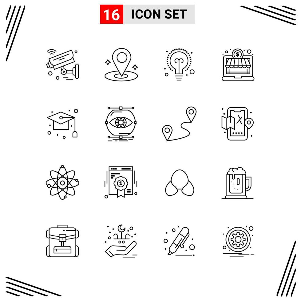 16 iconos estilo de línea basados en cuadrícula símbolos de esquema creativos para el diseño de sitios web signos de icono de línea simple aislados en fondo blanco conjunto de 16 iconos vector