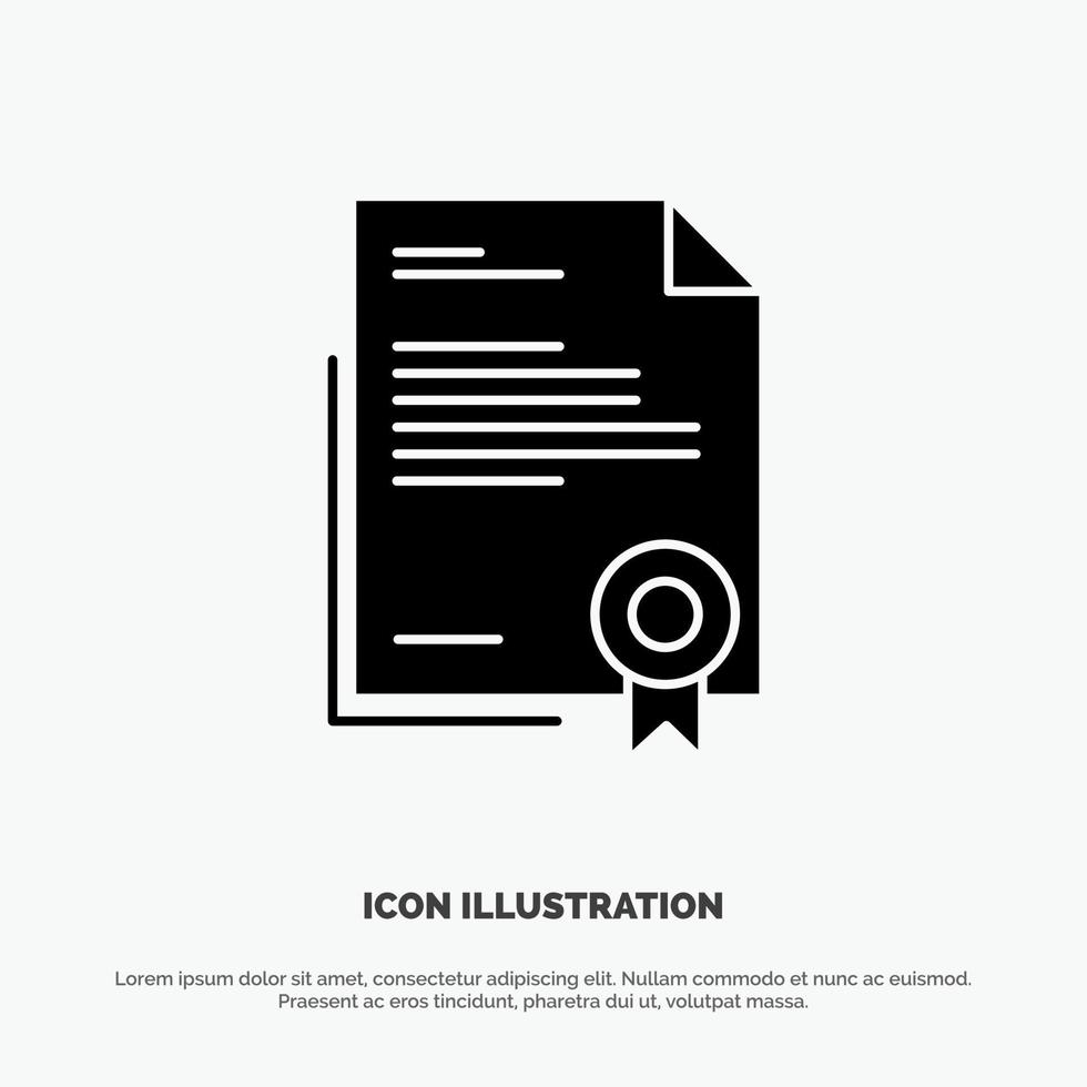 Certificate Business Diploma Legal Document Letter Paper solid Glyph Icon vector
