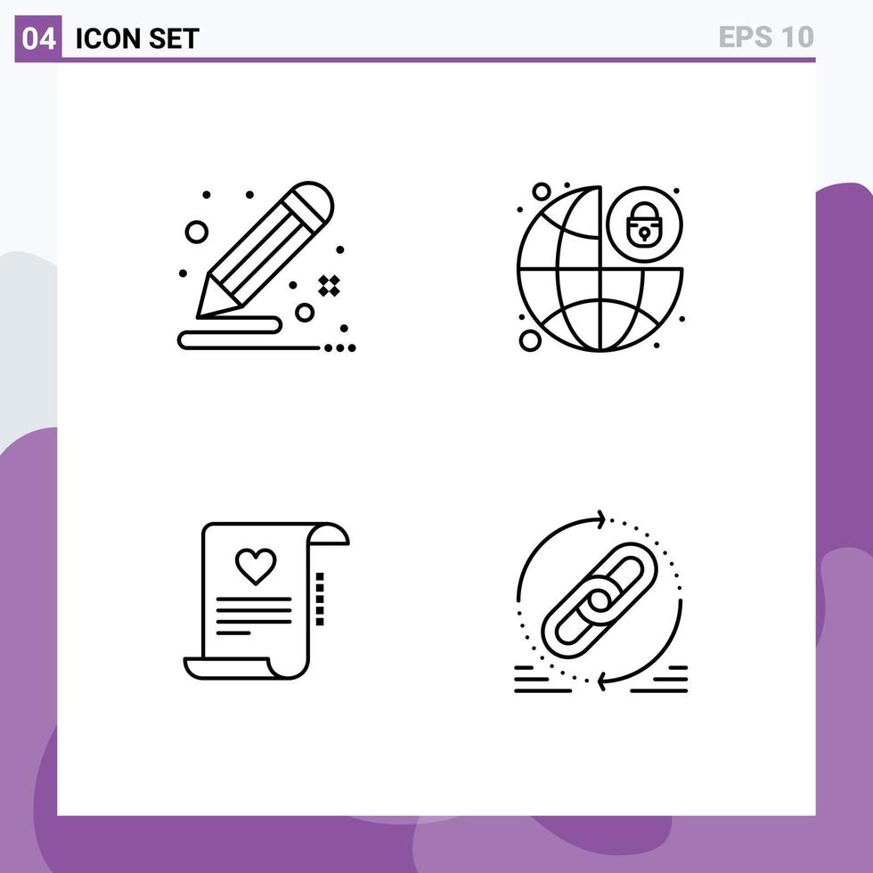 Universal Icon Symbols Group of 4 Modern Filledline Flat Colors of color letter draw lock document Editable Vector Design Elements