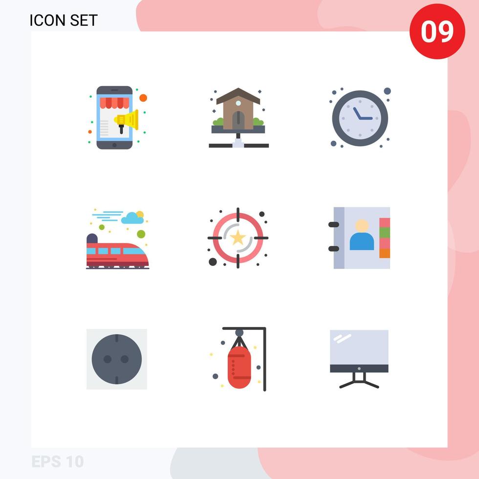 User Interface Pack of 9 Basic Flat Colors of service train water suburban time optimization Editable Vector Design Elements