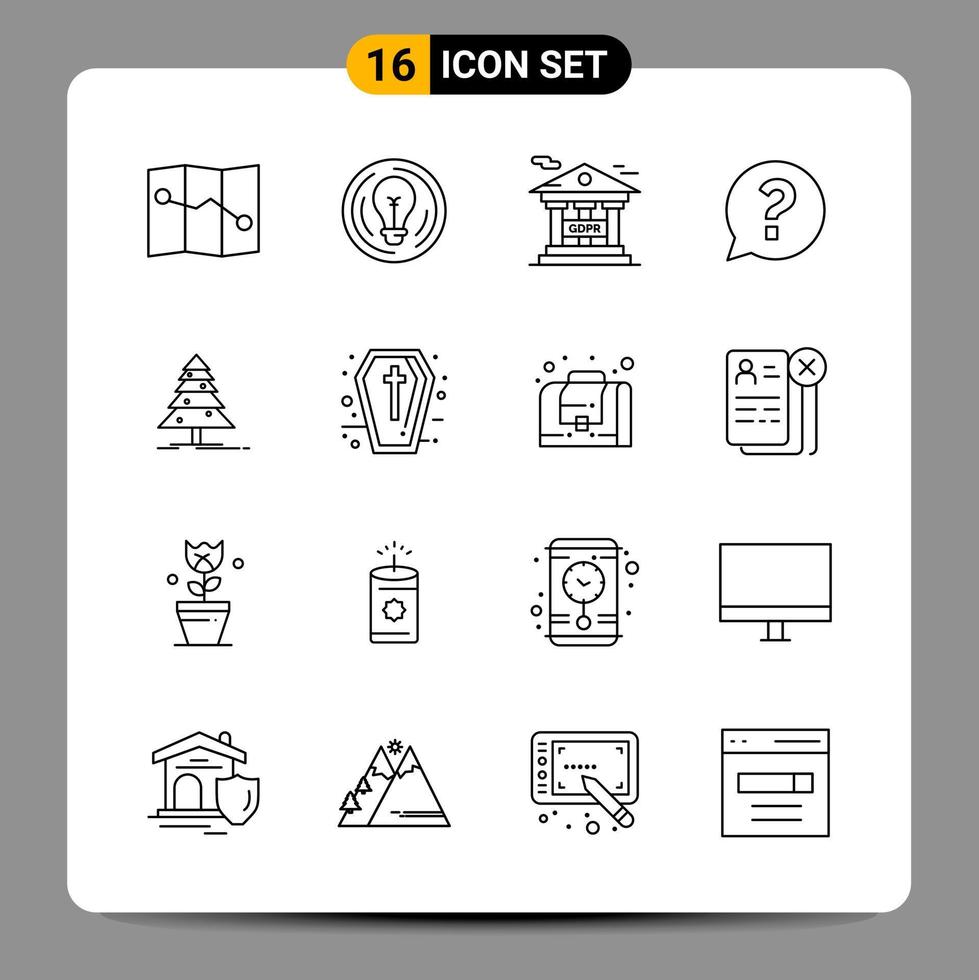 16 símbolos de contorno del paquete de iconos negros para diseños receptivos sobre fondo blanco. 16 iconos establecidos. vector