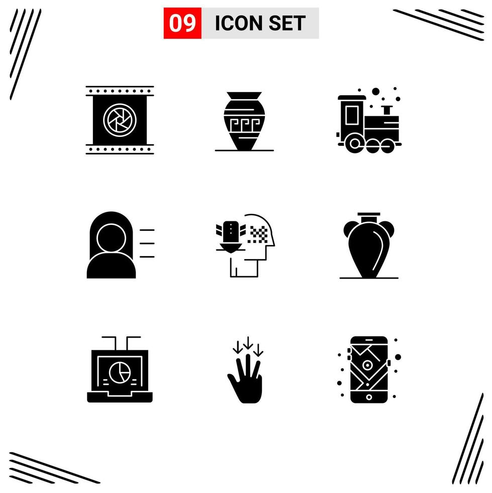 9 Creative Icons Modern Signs and Symbols of personal data protection girl jar education train Editable Vector Design Elements