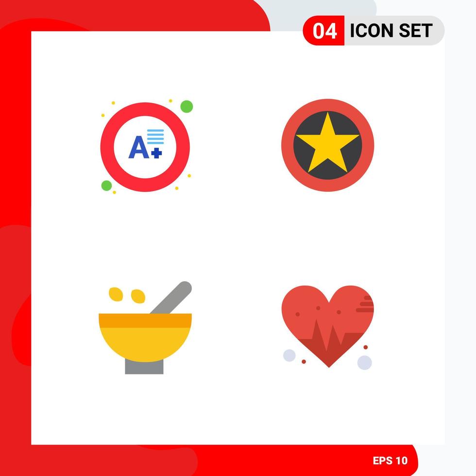 Group of 4 Modern Flat Icons Set for exam herbs badge military rank natural Editable Vector Design Elements