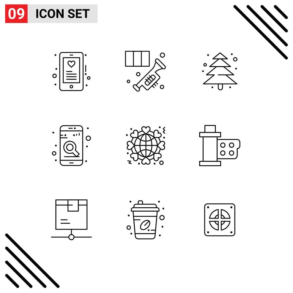 9 Thematic Vector Outlines and Editable Symbols of heart search trumpet phone app Editable Vector Design Elements