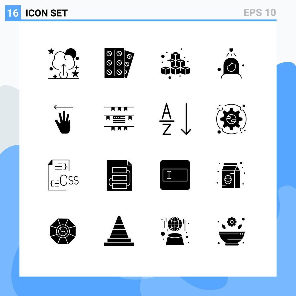 16 Universal Solid Glyphs Set for Web and Mobile Applications up hand fun cleaning shower Editable Vector Design Elements