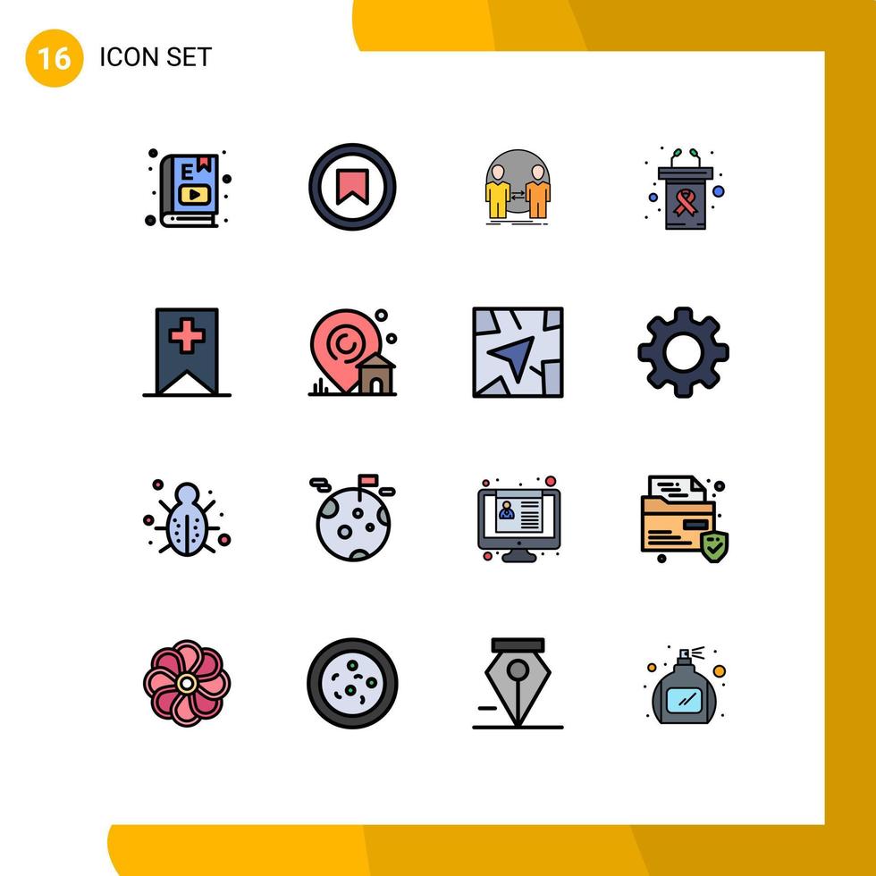 16 Flat Color Filled Line concept for Websites Mobile and Apps cancer day presentation user podium identity Editable Creative Vector Design Elements