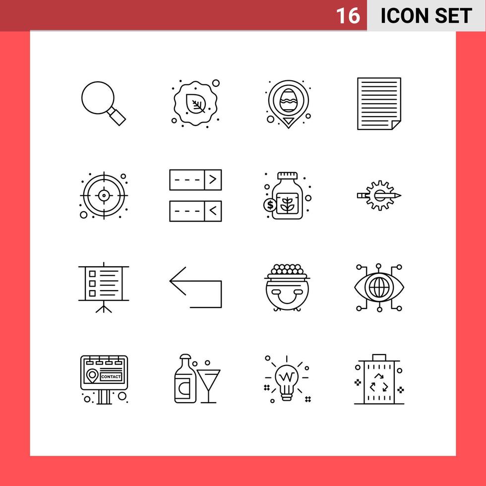 16 User Interface Outline Pack of modern Signs and Symbols of report page vegetarian homework map Editable Vector Design Elements