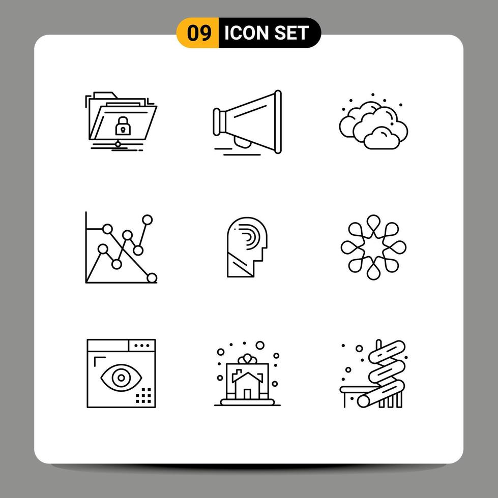 Stock Vector Icon Pack of 9 Line Signs and Symbols for mind human cloud access chart Editable Vector Design Elements