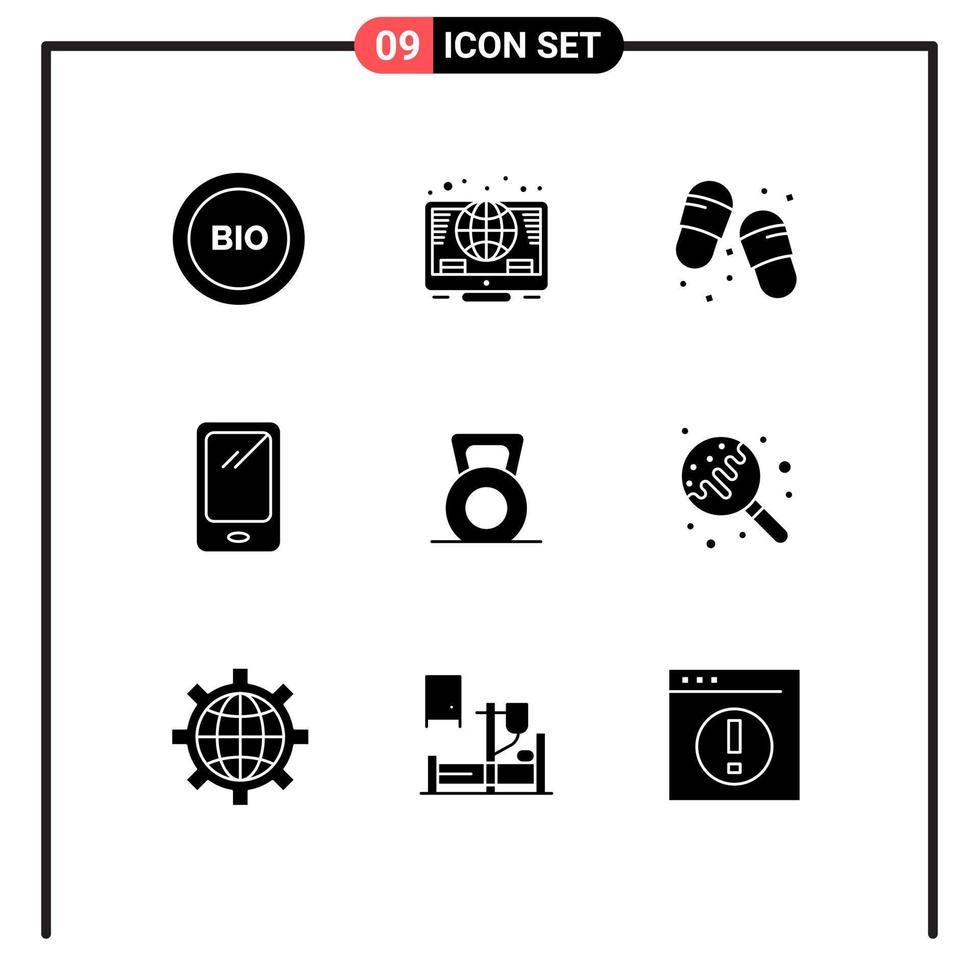 Group of 9 Modern Solid Glyphs Set for iphone mobile coins smart phone slippers Editable Vector Design Elements