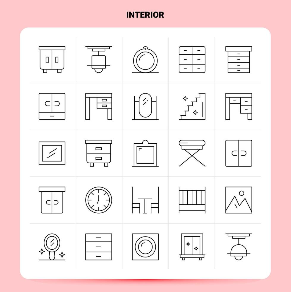 OutLine 25 Interior Icon set Vector Line Style Design Black Icons Set Linear pictogram pack Web and Mobile Business ideas design Vector Illustration