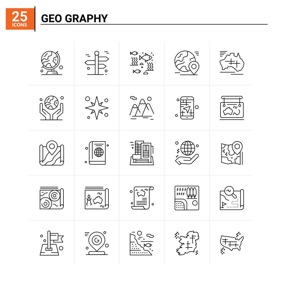 25 Geo Graphy icon set. vector background