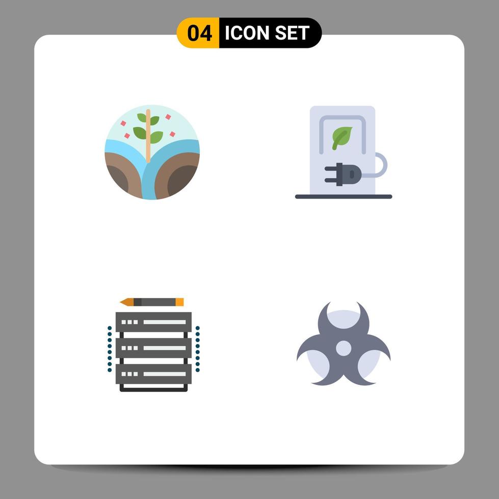 Group of 4 Modern Flat Icons Set for environment database car stations server Editable Vector Design Elements