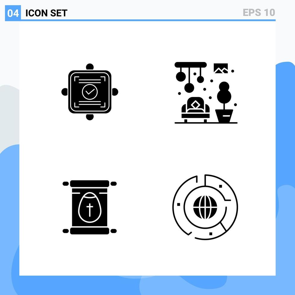 Modern 4 solid style icons Glyph Symbols for general use Creative Solid Icon Sign Isolated on White Background 4 Icons Pack vector