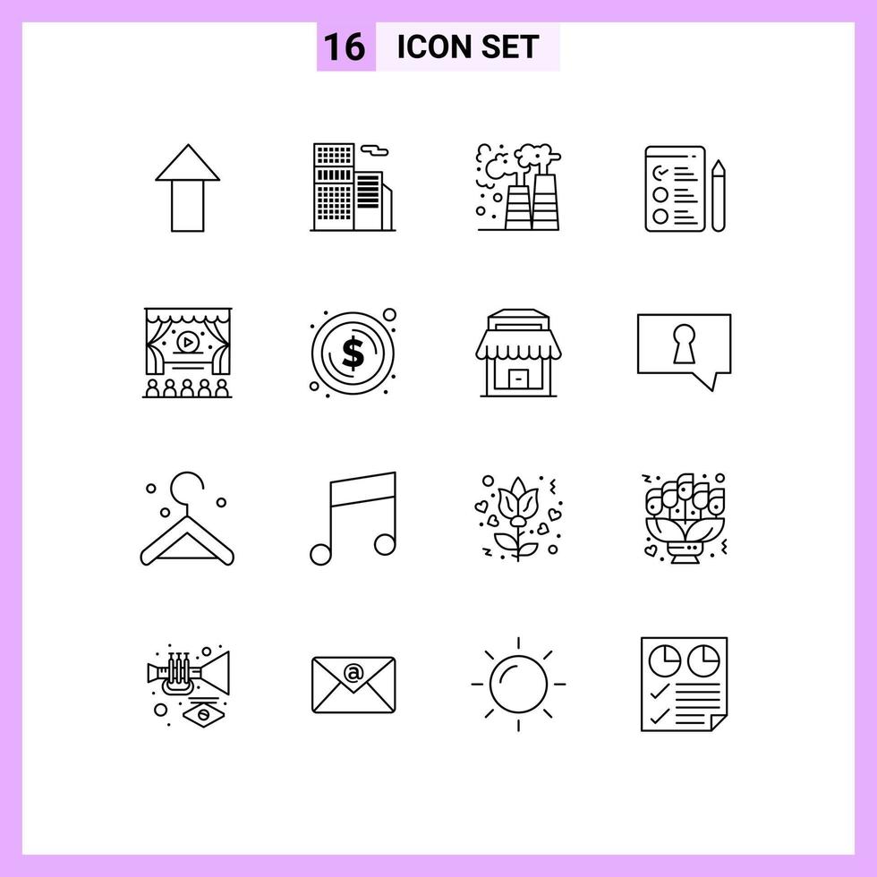Outline Pack of 16 Universal Symbols of circle ad gas cinema job Editable Vector Design Elements