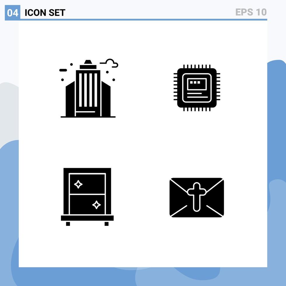 4 Thematic Vector Solid Glyphs and Editable Symbols of city dressing office computer massege Editable Vector Design Elements