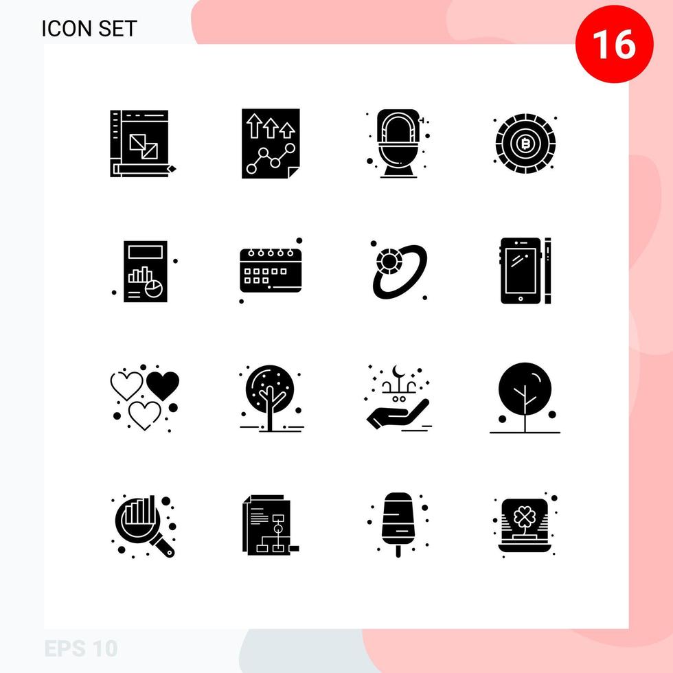 Mobile Interface Solid Glyph Set of 16 Pictograms of business coin paper blockchain flush Editable Vector Design Elements