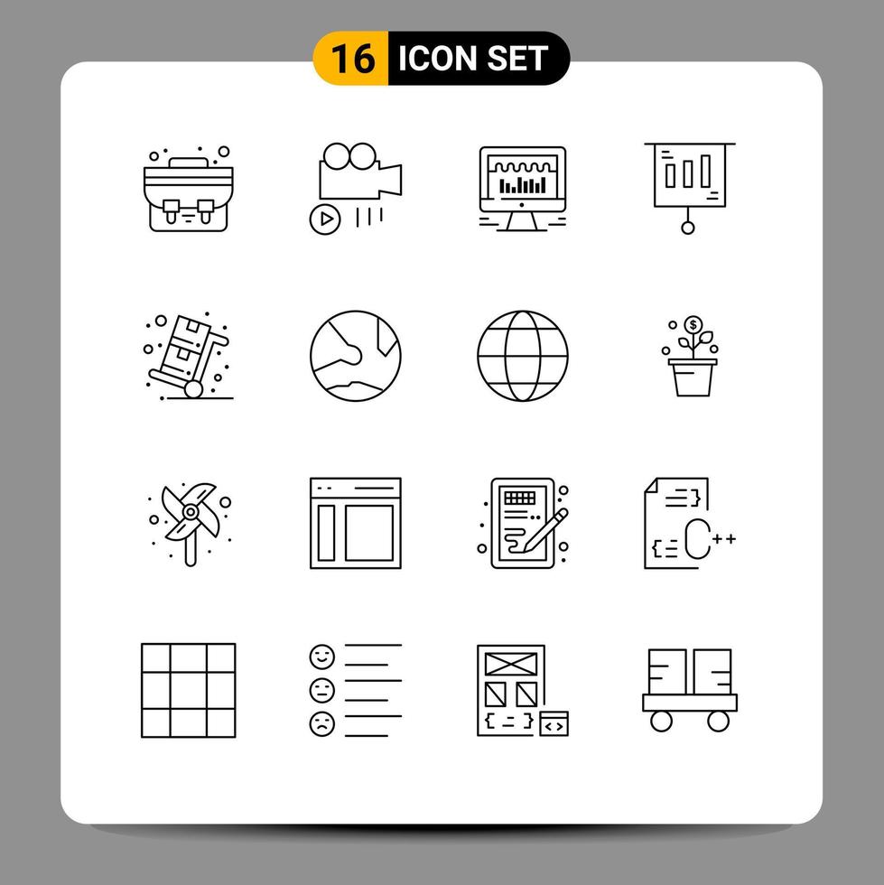 16 Universal Outlines Set for Web and Mobile Applications shopping sale beat cyber monday money Editable Vector Design Elements