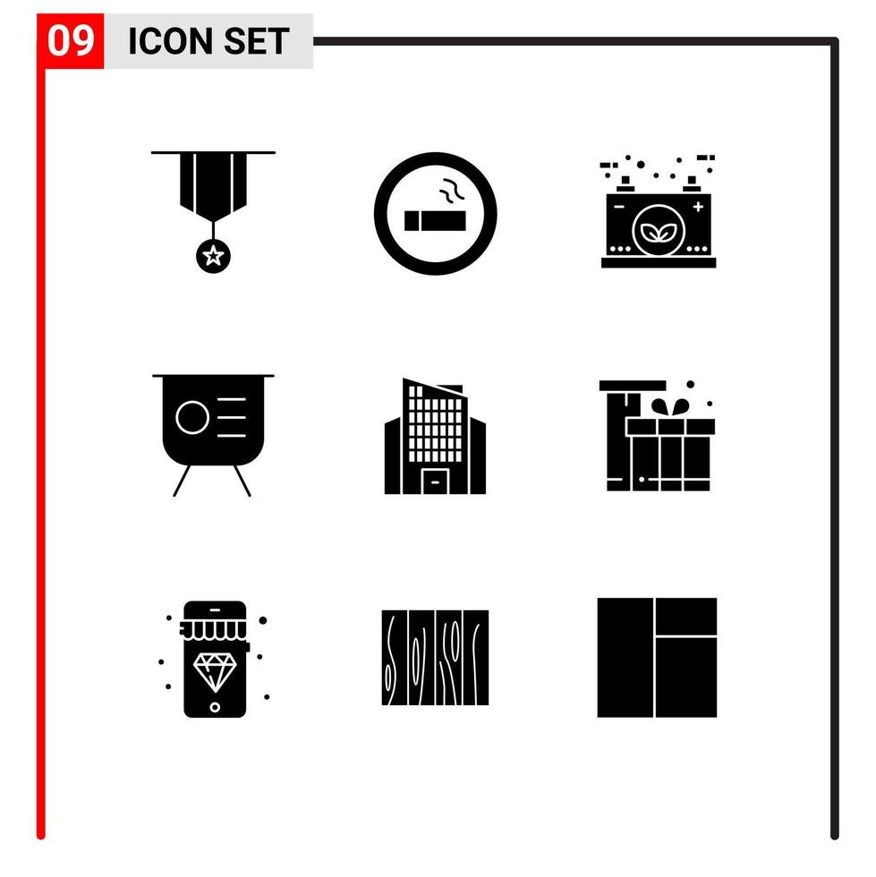 9 Thematic Vector Solid Glyphs and Editable Symbols of performance graph science finance power Editable Vector Design Elements