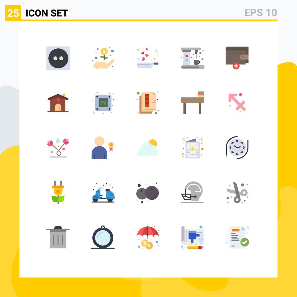 Group of 25 Flat Colors Signs and Symbols for love wallet romance new maker Editable Vector Design Elements