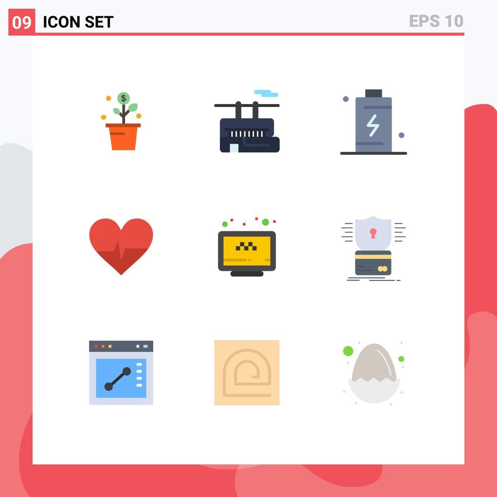 Pictogram Set of 9 Simple Flat Colors of online heart travel beat charging Editable Vector Design Elements