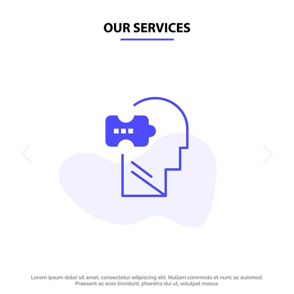 Our Services Logic Mind Problem Solving Solid Glyph Icon Web card Template vector