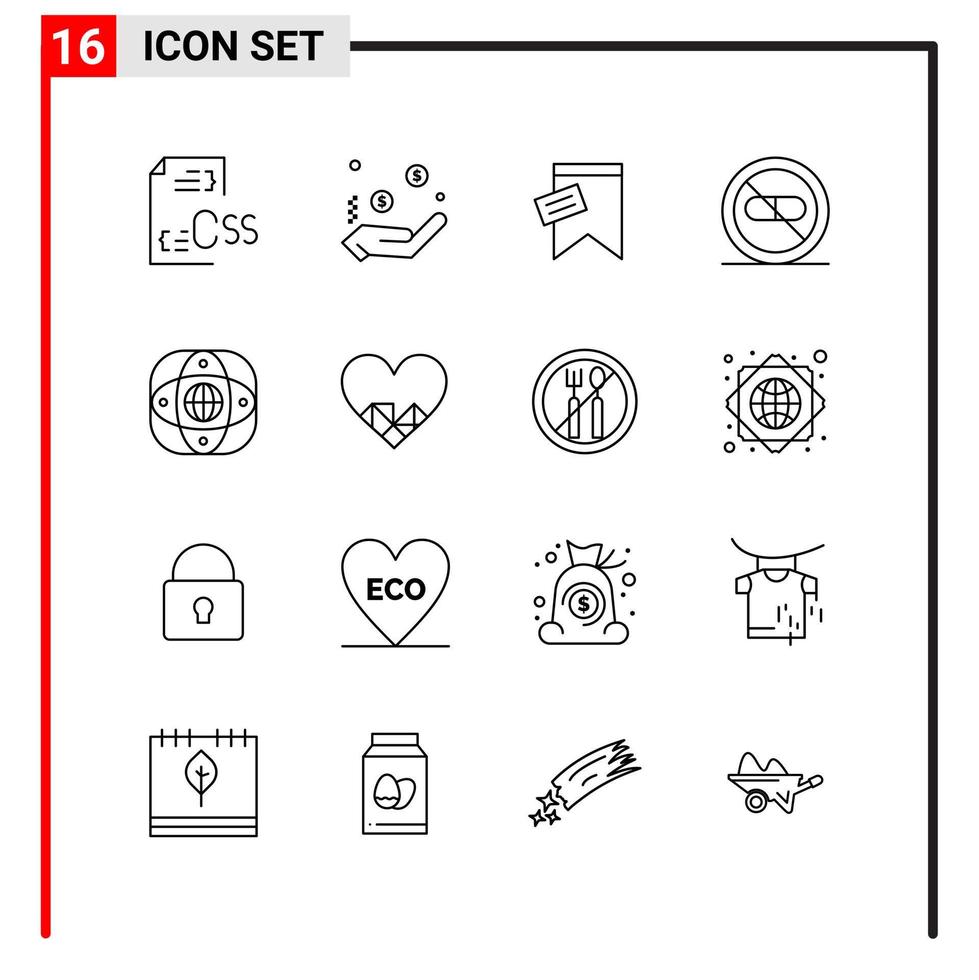 16 General Icons for website design print and mobile apps. 16 Outline Symbols Signs Isolated on White Background. 16 Icon Pack. vector