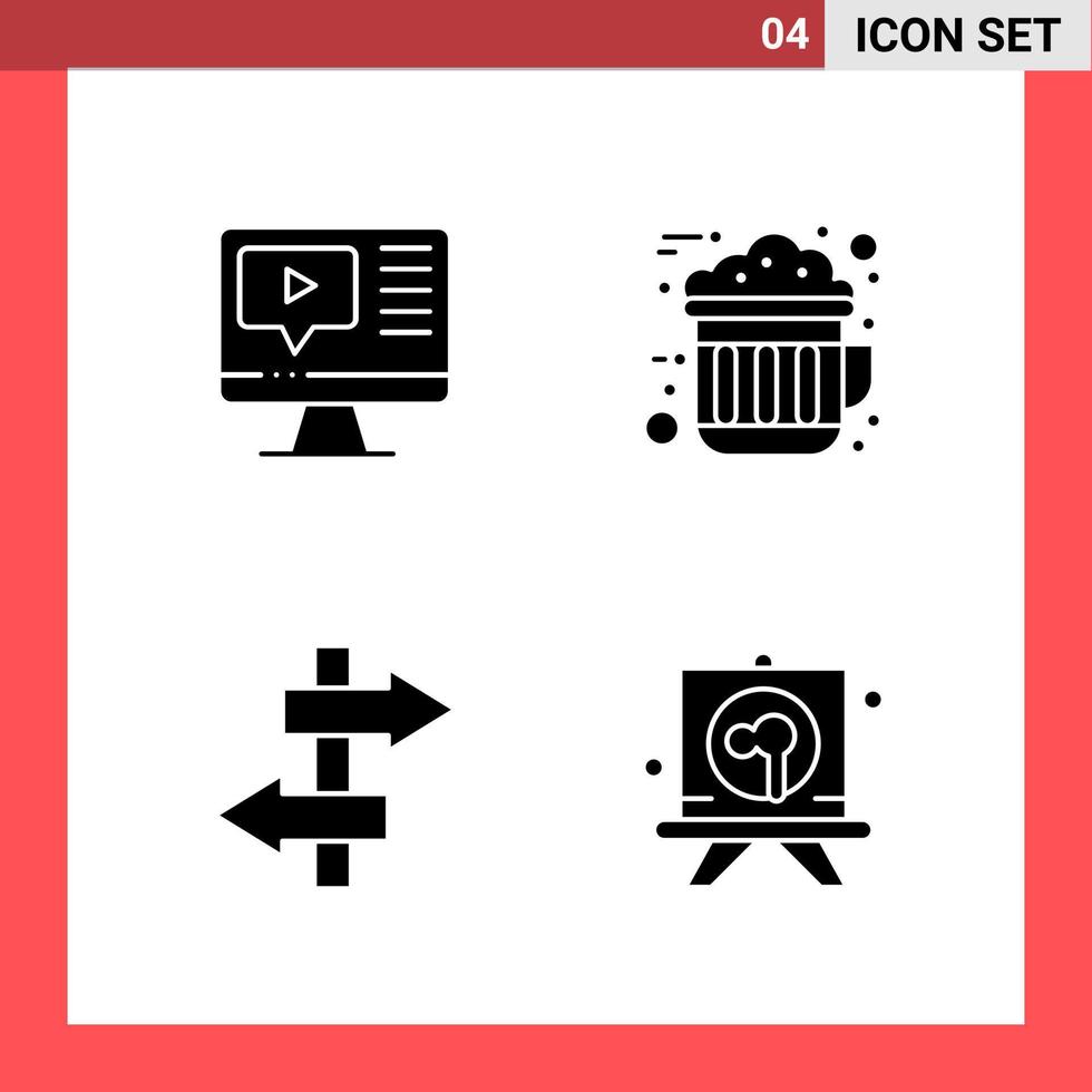 4 Icon Pack Solid Style Glyph Symbols on White Background. Simple Signs for general designing. vector